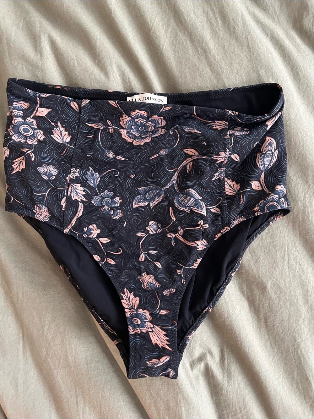 Ulla Johnson navy Bikini Bottoms with Pink Floral Print